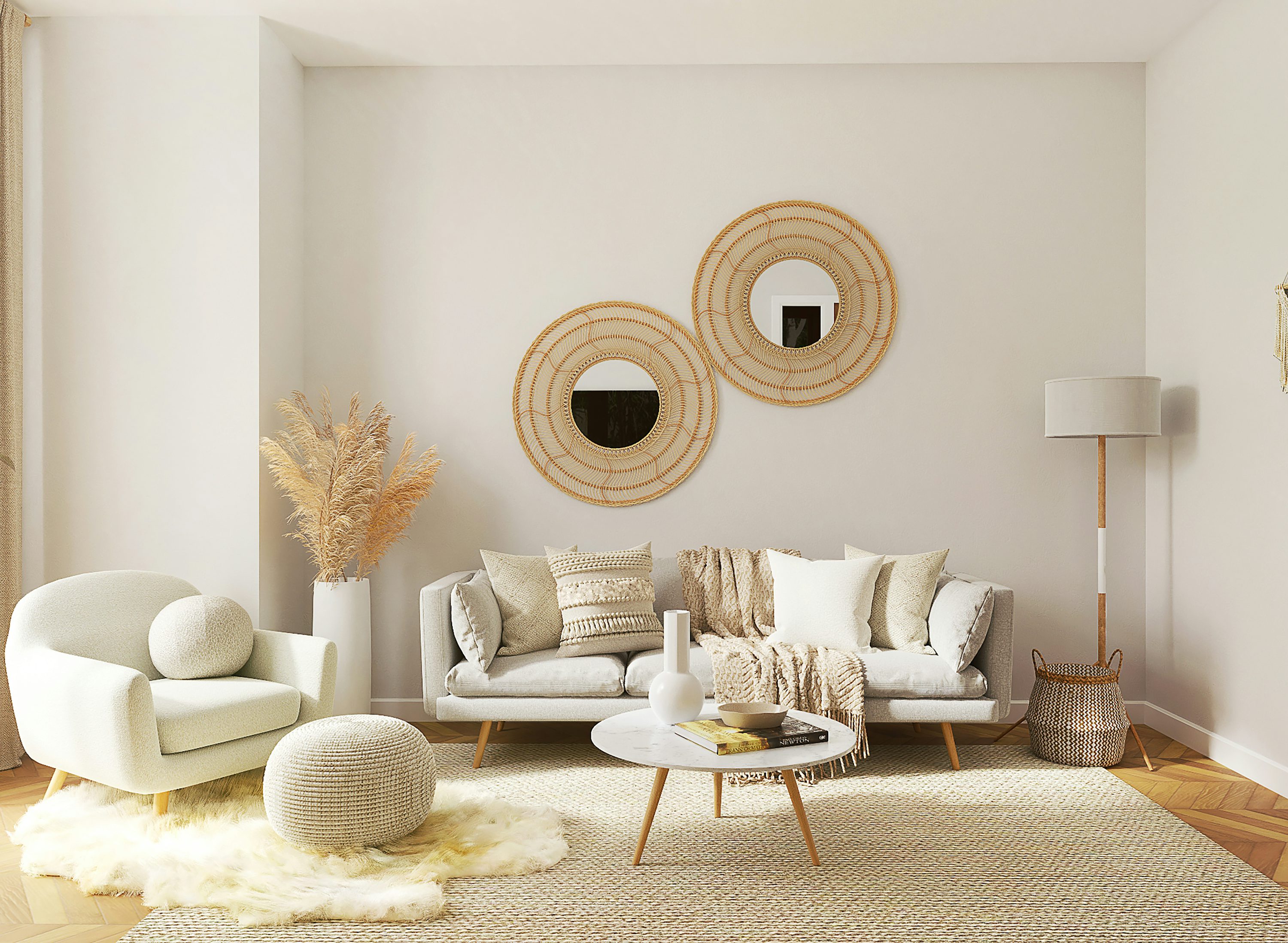Sofá premium em bouclé em ambiente de alto padrão